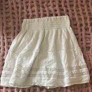Hollister Cream Bubble Mini Skirt with Smocked Tiered Design